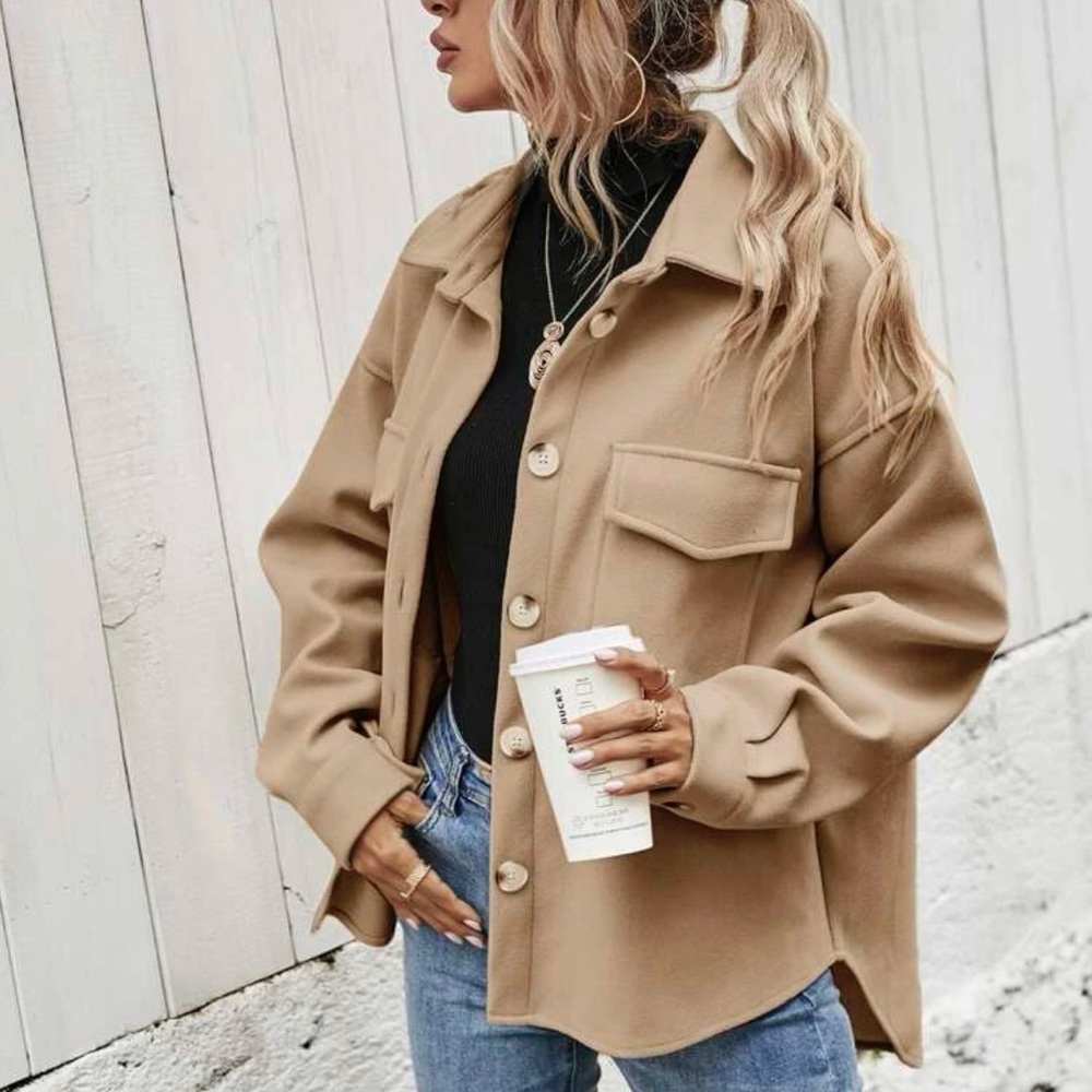 Boyfriend fit button up oversized shacket jacket - Picture 1 of 14
